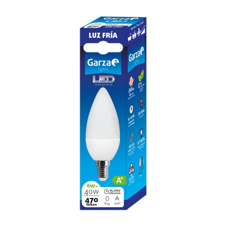 LAMPARA LED VELA 5,5W E14 220º 400LM 65K