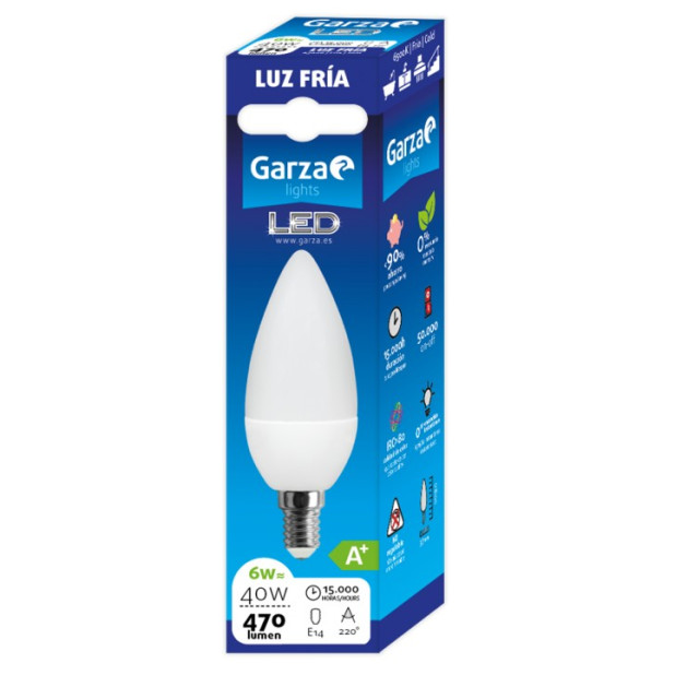 LAMPARA LED VELA 5,5W E14 220º 400LM 65K