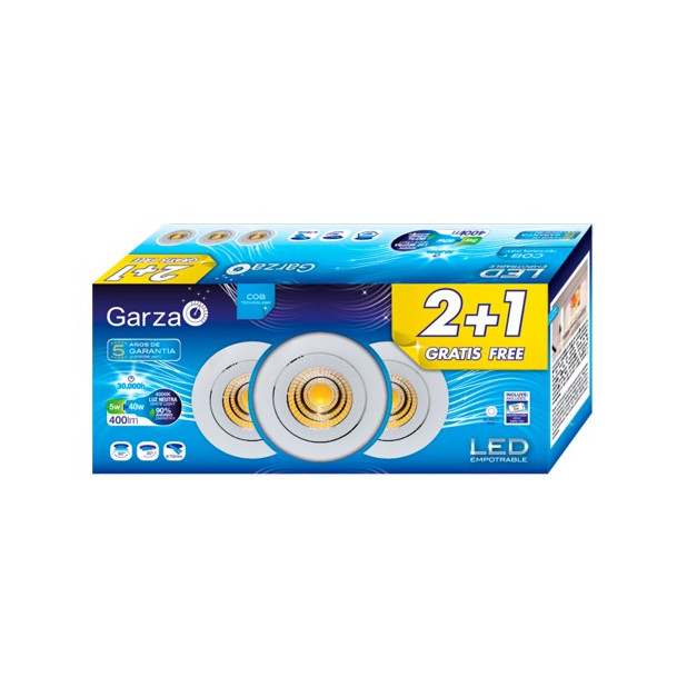 LAMPARA LED EMP. COB 5W 60º 400LM 40K BL (2+1)