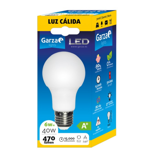 LAMPARA LED STD 5,5W E27 240º 470LM 30K
