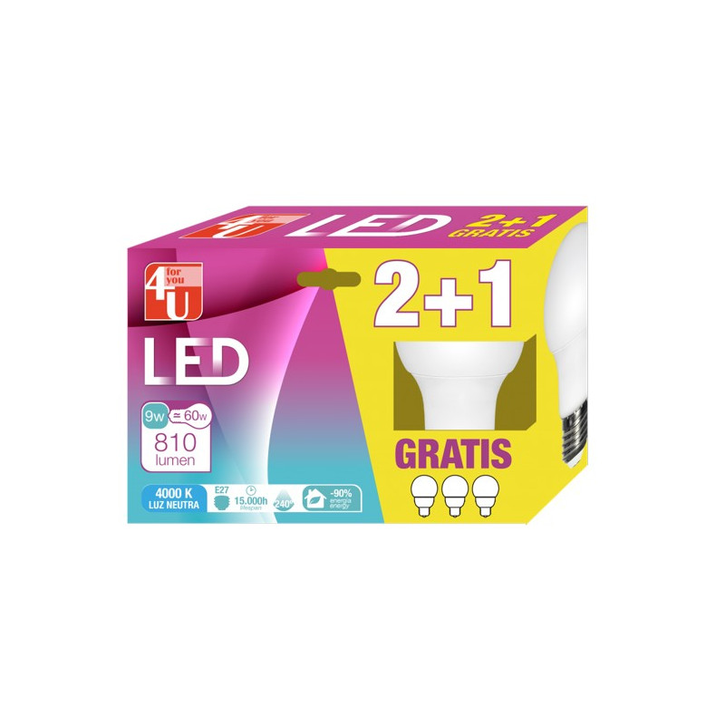 LAMPARA LED STD 9W E27 240º 810LM 6500K(2+1)