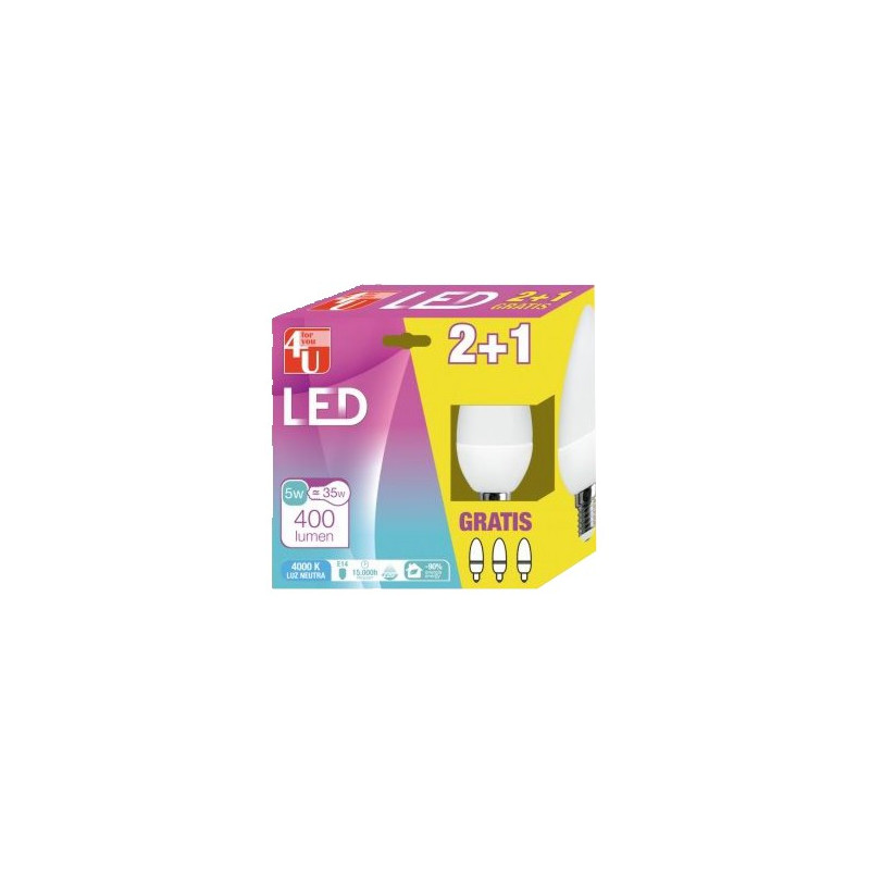 LAMPARA LED VELA 5W E14 220º 400LM 40K( 2+1)