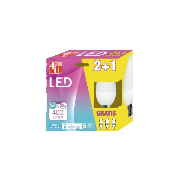 LAMPARA LED VELA 5W E14 220º 400LM 40K( 2+1)