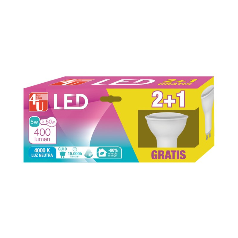 LAMPARA LED GU10 5W 110º 400LM 40K (2+1)