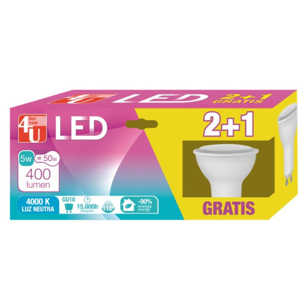 LAMPARA LED GU10 5W 110º 400LM 40K (2+1)