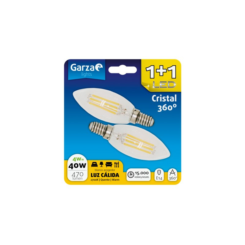 LAMPARA VELA LED 4W E14 470LM 2700K BL (1+1)