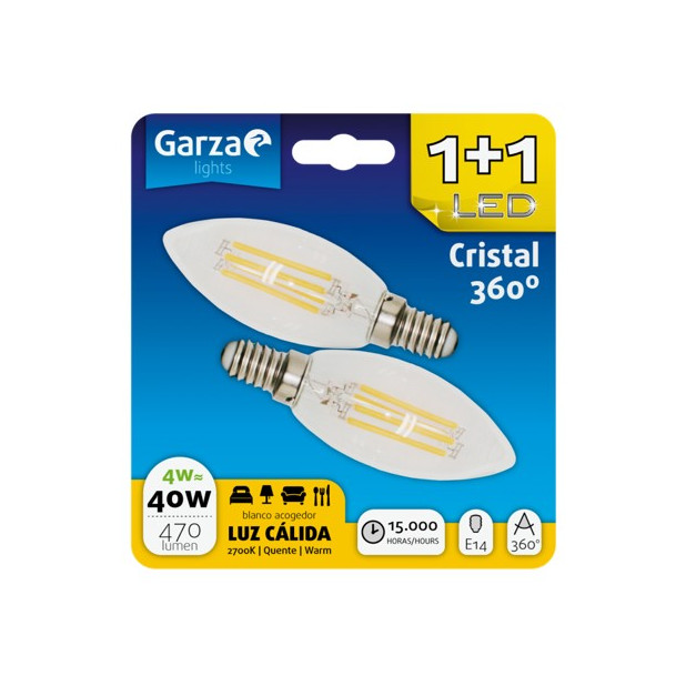 LAMPARA VELA LED 4W E14 470LM 2700K BL (1+1)