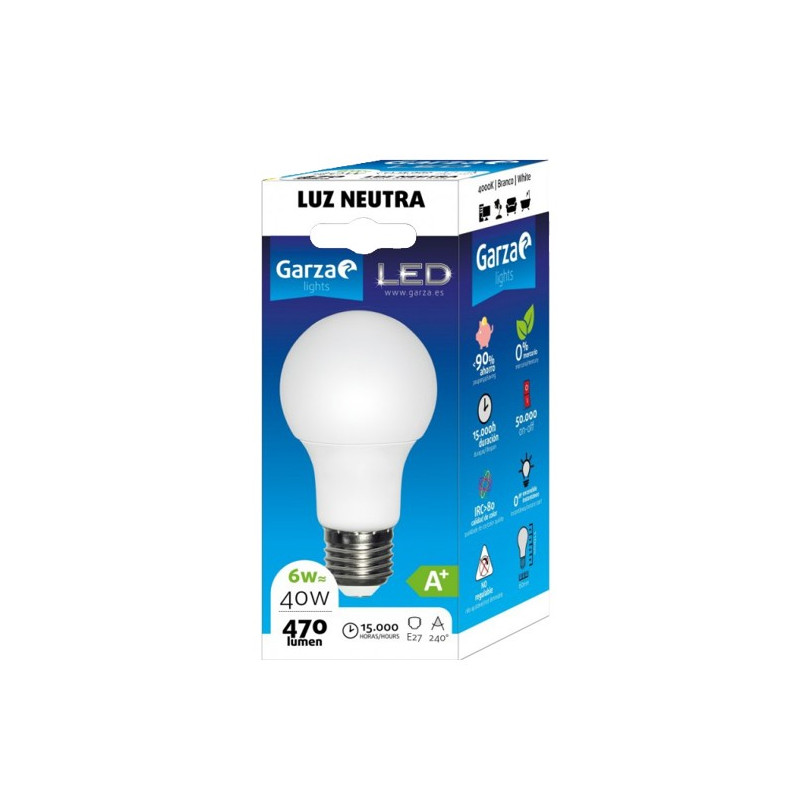 LAMPARA LED STD 6W E27 240º 470LM 40K