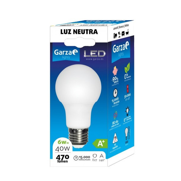 LAMPARA LED STD 6W E27 240º 470LM 40K
