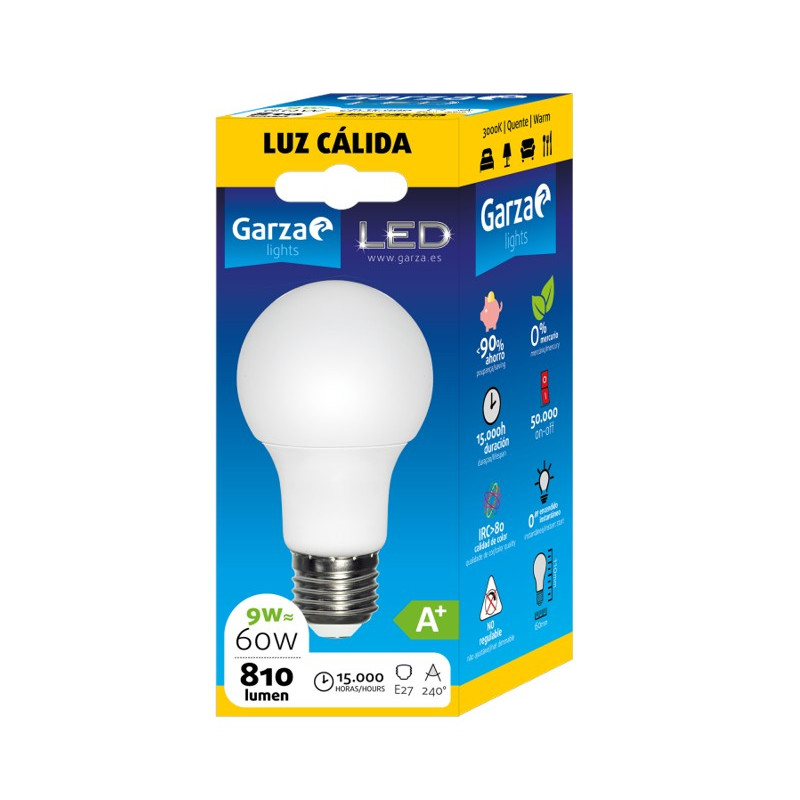 LAMPARA LED STD 9W E27 240º 810LM 30K