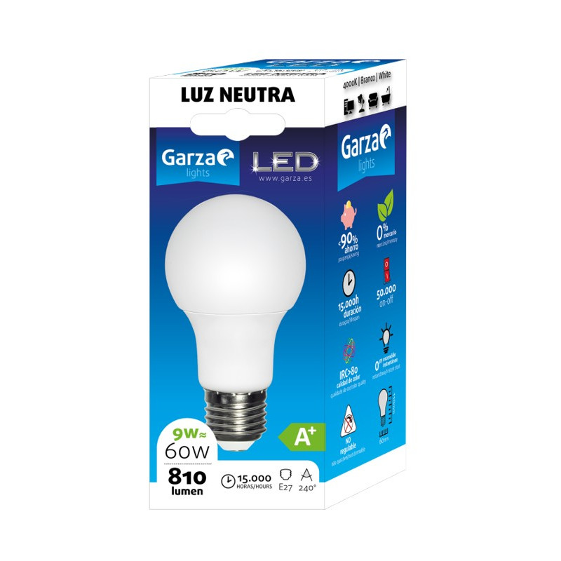 LAMPARA LED STD 9W E27 240º 810LM 40K