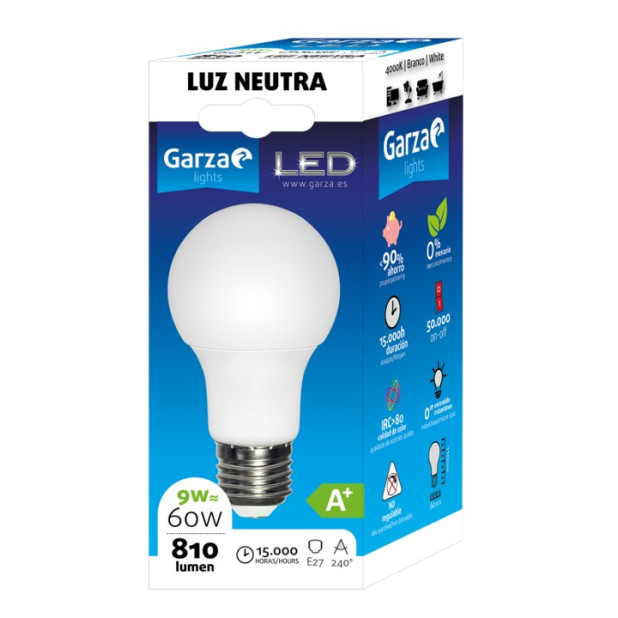 LAMPARA LED STD 9W E27 240º 810LM 40K