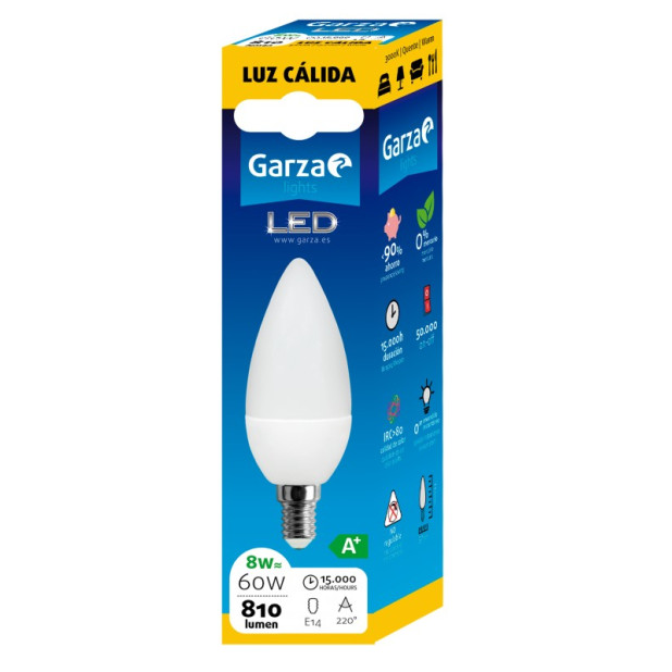 LAMPARA LED VELA 8W E14 220º 810LM 30K
