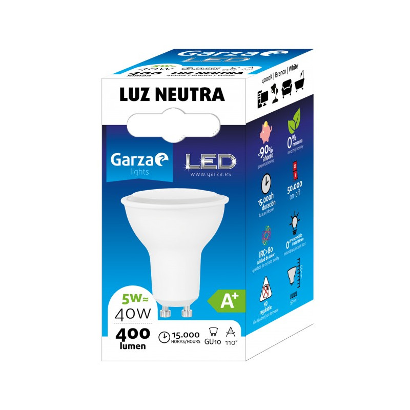 LAMPARA LED GU10 5W 110º 400LM 40K