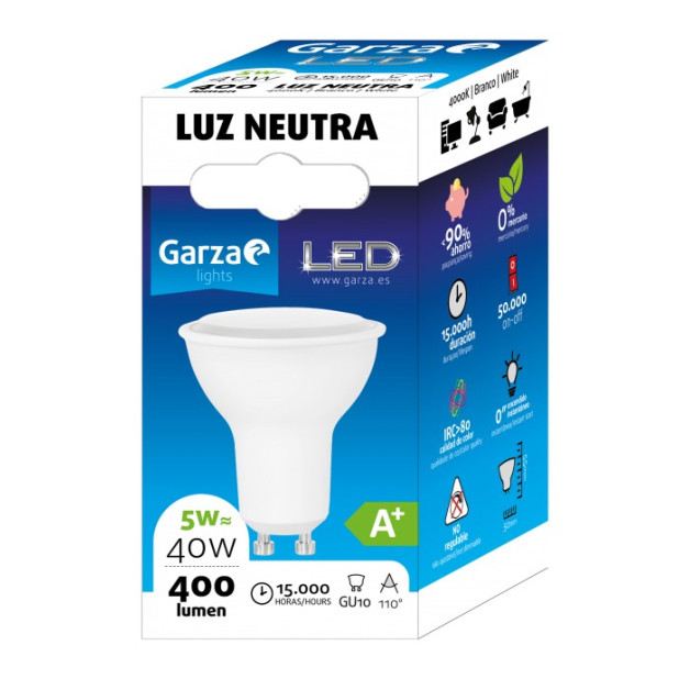 LAMPARA LED GU10 5W 110º 400LM 40K