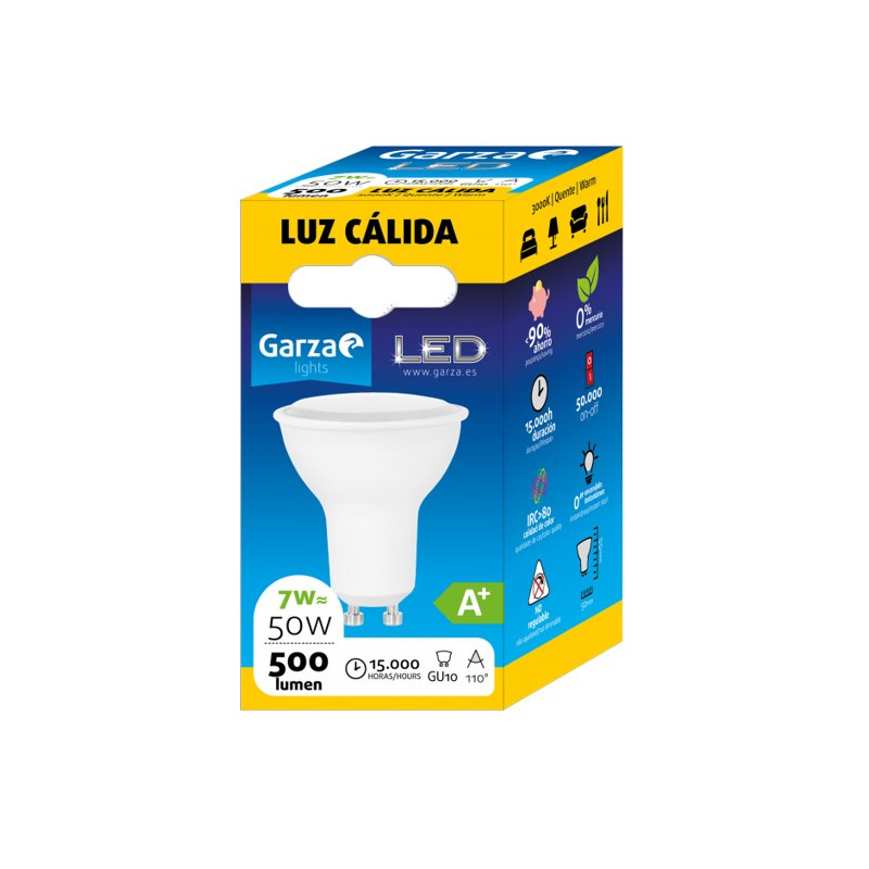 LAMPARA LED GU10 6W 110º 500LM 30K