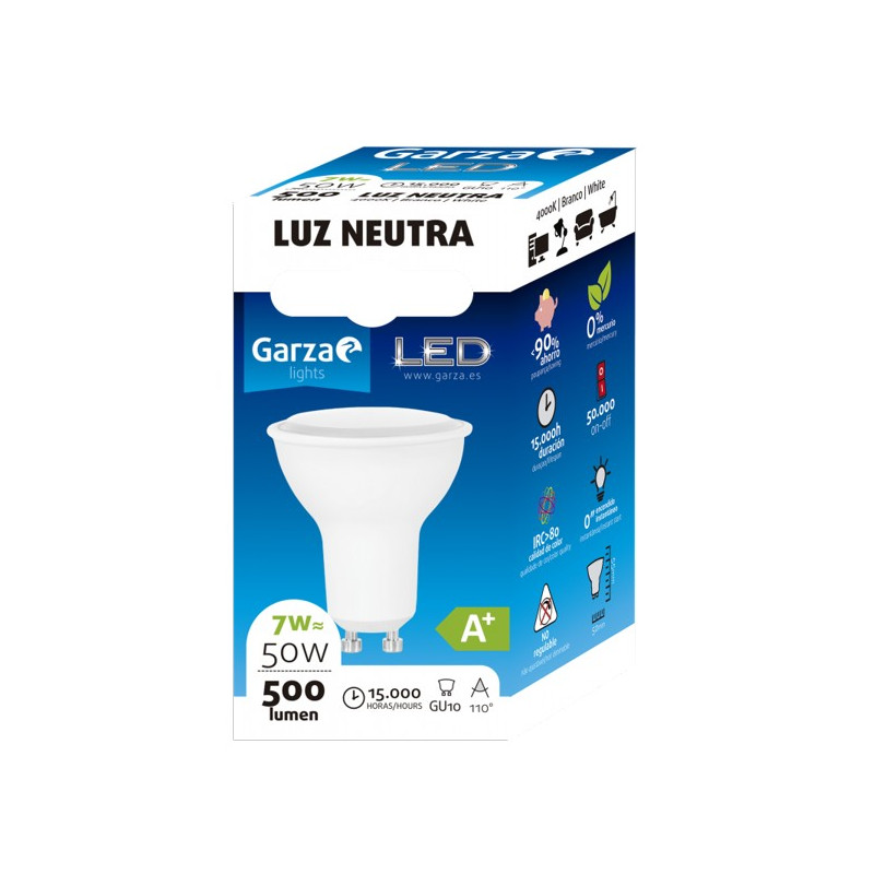 LAMPARA LED GU10 7W 110º 500LM 40K