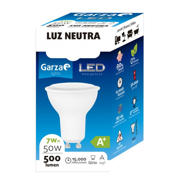 LAMPARA LED GU10 7W 110º 500LM 40K