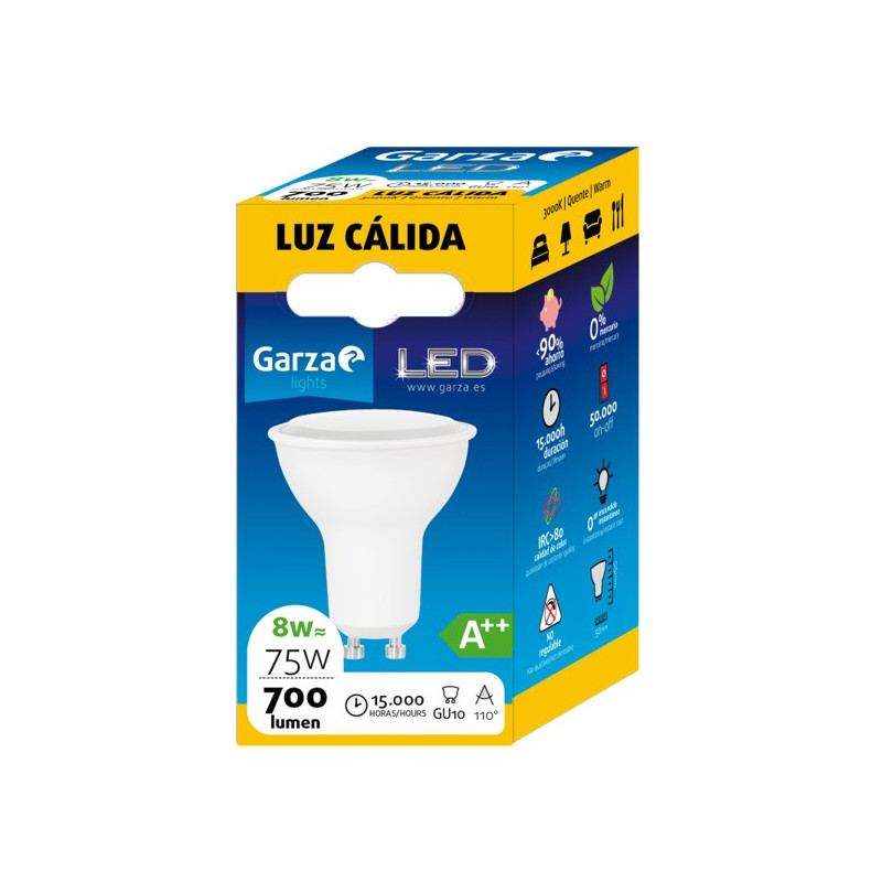 LAMPARA LED GU10 8W 110º 700LM 30K