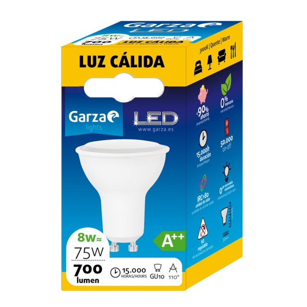 LAMPARA LED GU10 8W 110º 700LM 30K