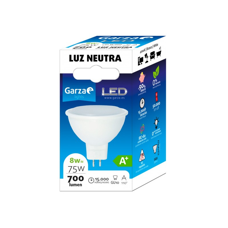 LAMPARA LED GU10 8W 110º 700LM 40K