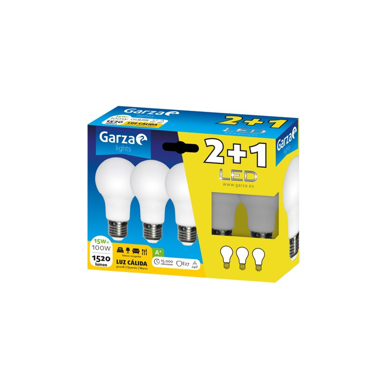 LAMPARA LED STD 15W E27 240º 1520LM 30K (2+1)