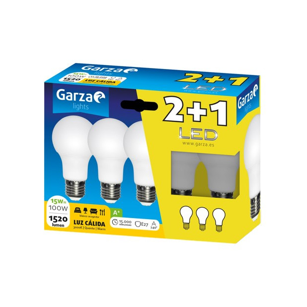 LAMPARA LED STD 15W E27 240º 1520LM 30K (2+1)