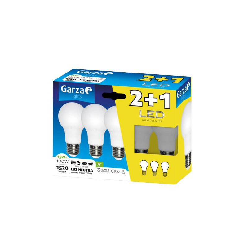 LAMPARA LED STD 15W E27 240º 1520LM 40K (2+1)
