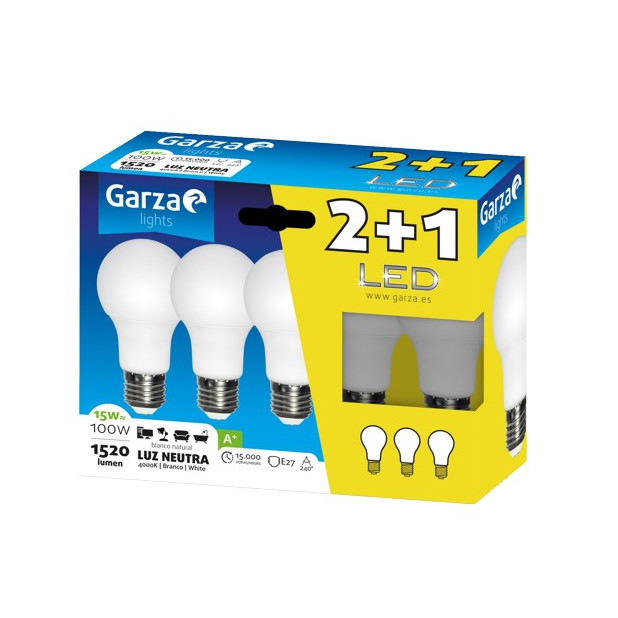 LAMPARA LED STD 15W E27 240º 1520LM 40K (2+1)