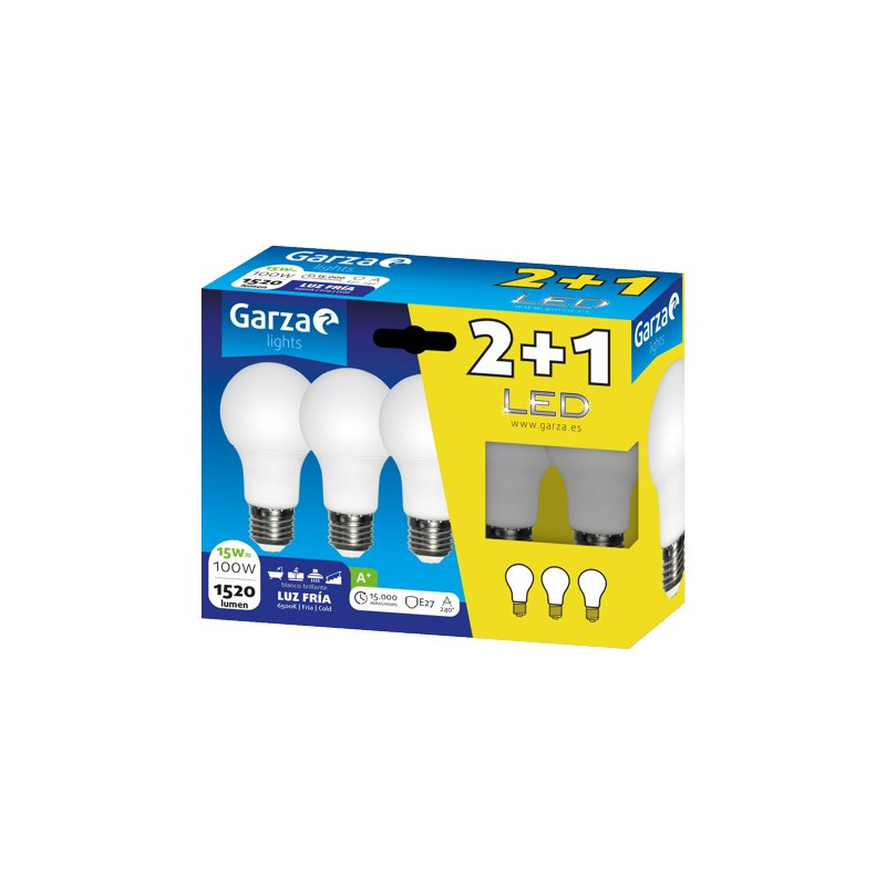 LAMPARA LED STD 15W E27 240º 1520LM 65K(2+1)