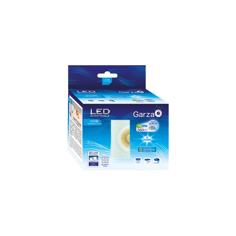 LAMPARA LED EMP.COB CUAD.7W 60º 560LM 40K BLA