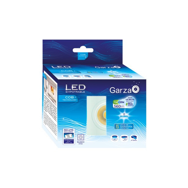 LAMPARA LED EMP.COB CUAD.7W 60º 560LM 40K BLA