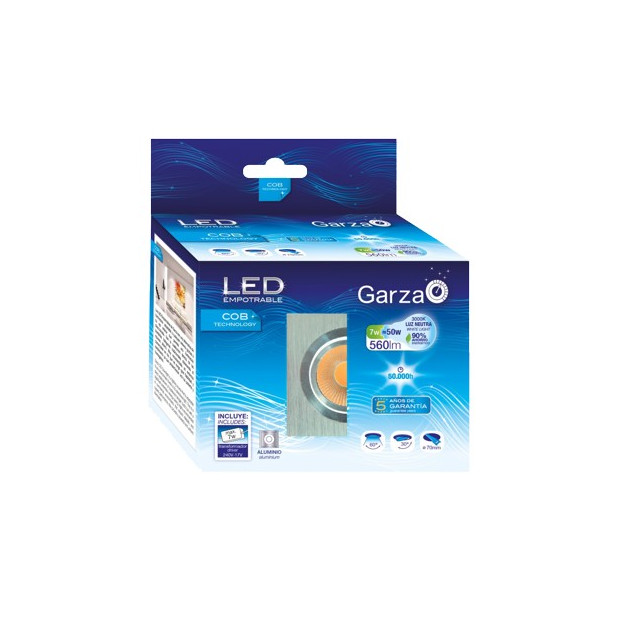 LAMPARA LED EMP.COB CUAD.7W 60º 560LM 40K AL