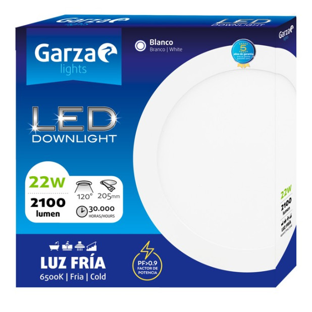PANEL LED DOW.CIRC.225 22W 2100LM 65K BL