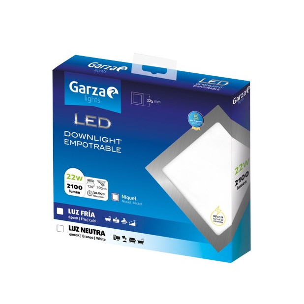 PANEL LED DOW.CUAD. 225 22W 2100LM 65K PLATA